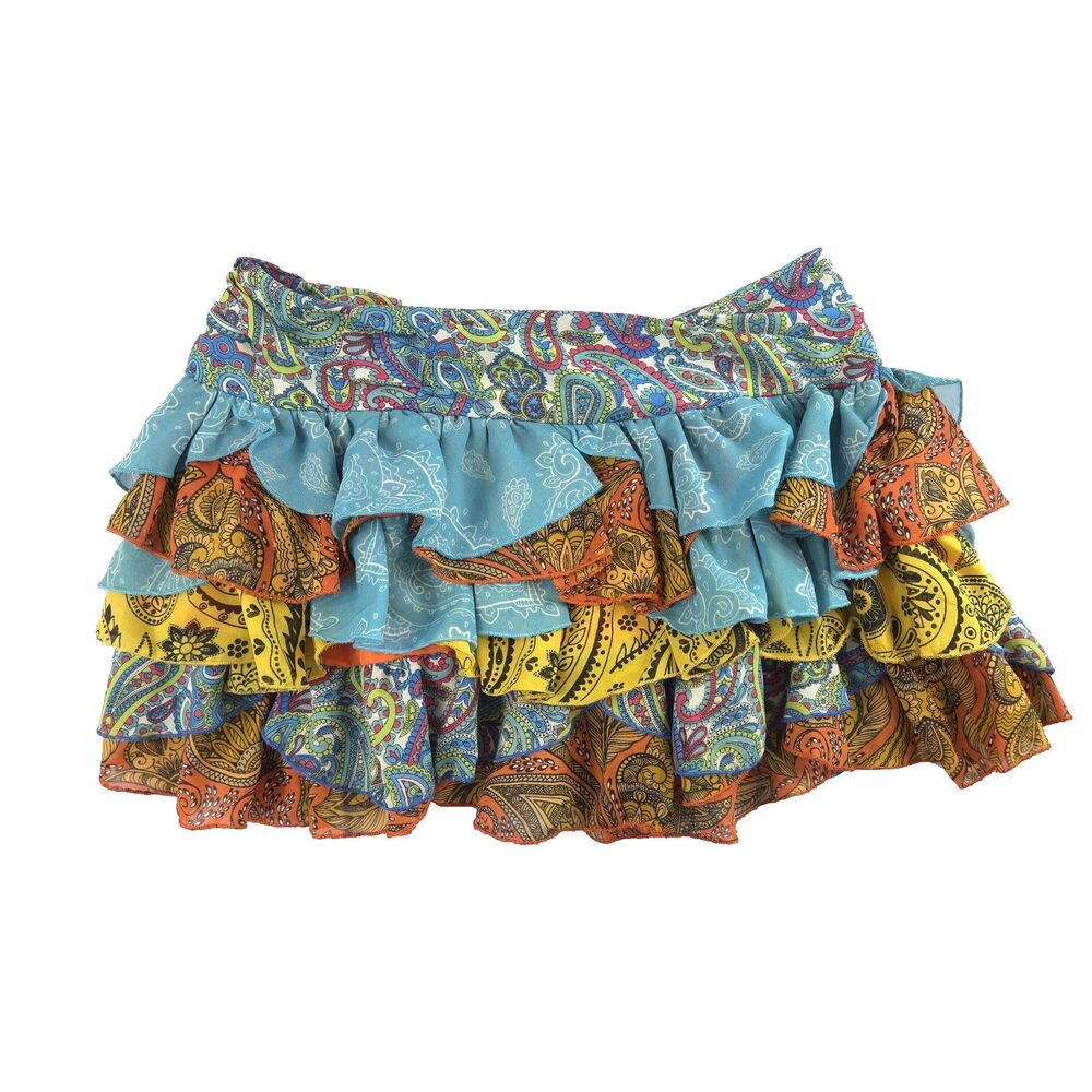 PrettyLittleThing Patchwork Ruffle Tiered Mini Skirt XL Boho Festival Y2K Gypsy